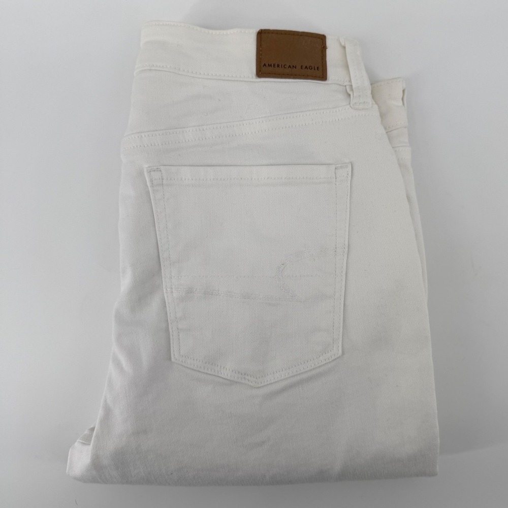 American Eagle Skinny Jean Women 12 White Super Stretch Distressed High Rise Raw